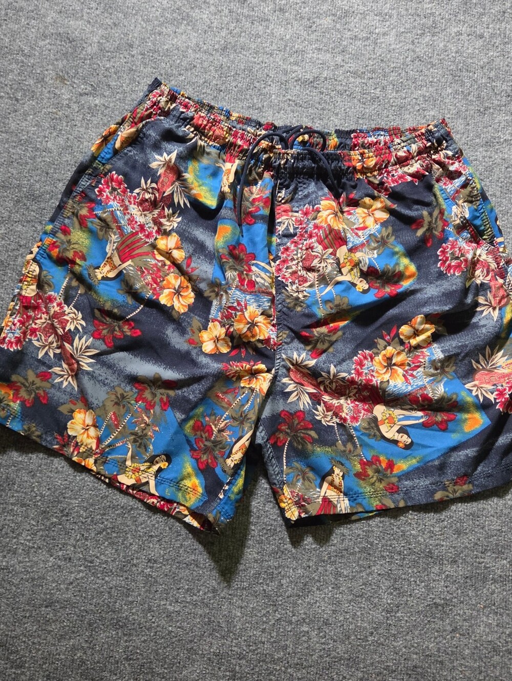 Faded Glory XL Dark Navy Floral Swim Shorts